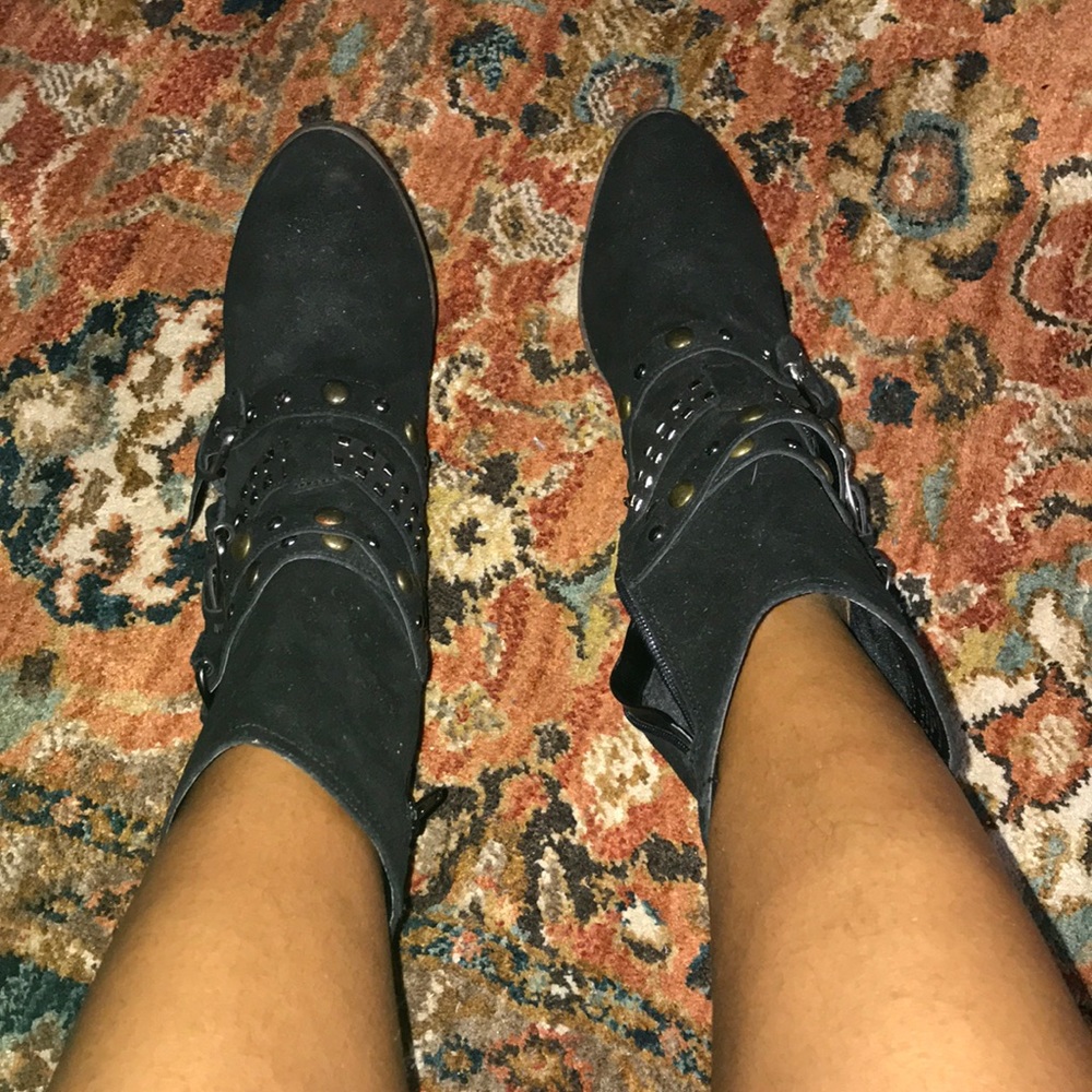 Black studded suede bootie